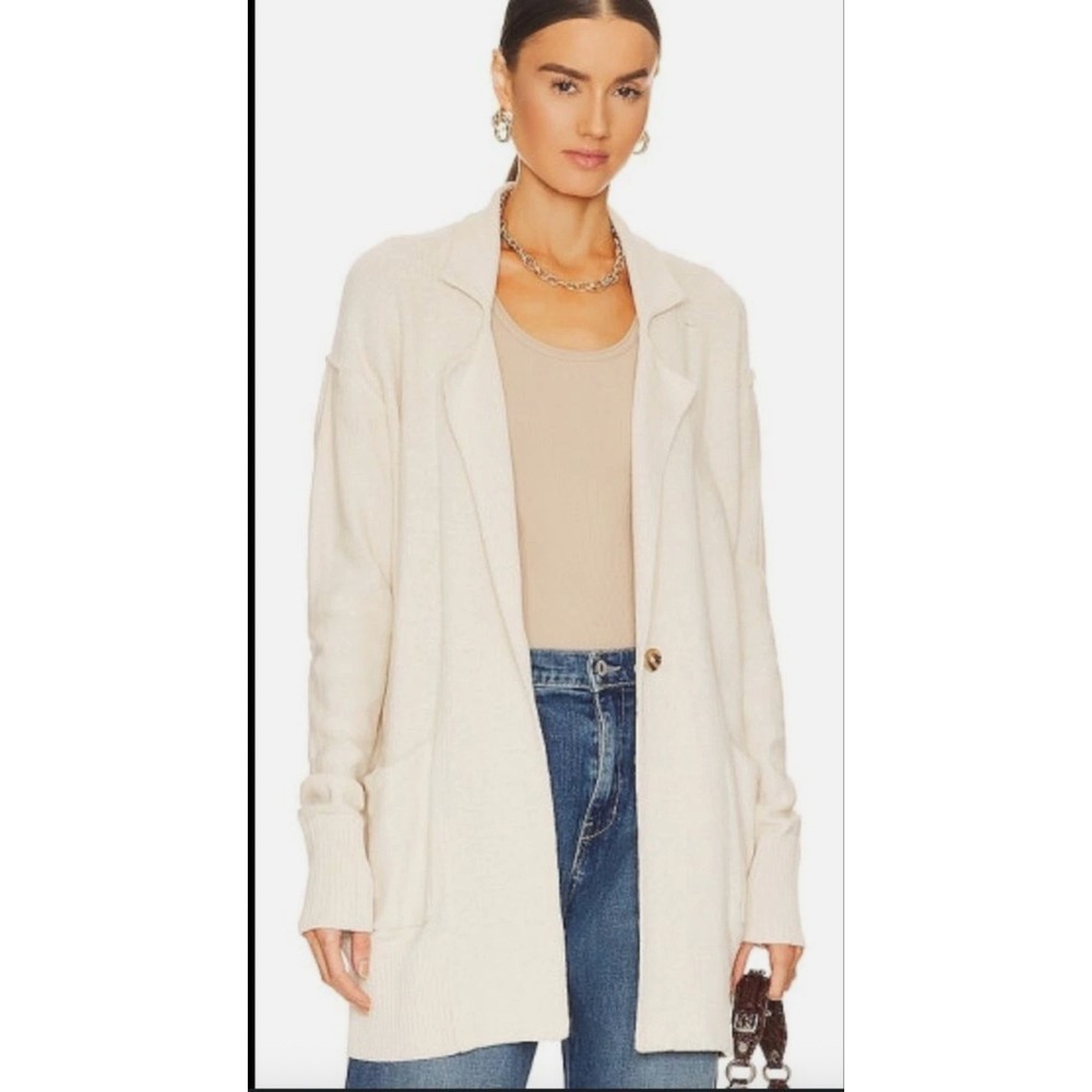 Free People Desert Blazer Cardigan Recycled Cotton Knit Sweater Cream Size Small - Picture 2 of 8